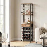 HOMCOM Weinbar-Schrank mit Schublade, Industrieller Barschrank, Weinregal für 12 Flaschen, Glashalter, Rustikal Braun(m-2)