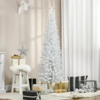 HOMCOM Árbol de Navidad Artificial Estrecho 180 cm con 390 Ramas y Base Desmontable Fácil de Montar Blanco(m-10)