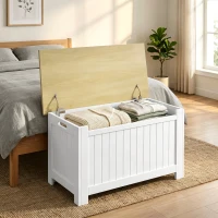 HOMCOM Baú de Arrumação 90 L com Tampa Versátil com Dobradiça de Segurança 80,5x40x46,4 cm Madeira e Branco(m-2)