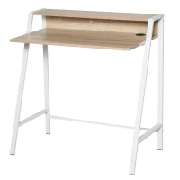 HOMCOM Escritorio Mesa de Ordenador 84x45x85cm con Encimera de Madera y Patas de Metal Estilo Moderno para Oficina Roble(m-11)