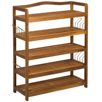 HOMCOM 5-Tier Shoe Rack, Acacia Wooden Shoe Storage Organiser with Hangers, Holds up to 19 Pairs, for Entryway, Living Room, 64 x 26 x 82 cm, Teak(m-10)