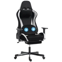 HOMCOM Gaming-Stuhl mit Massage- und beheiztem Lendenkissen, ergonomisch, Leinenoptik, 3D-Armlehnen, Kopfstütze, Schwarz(m-12)