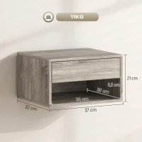 HOMCOM Lot de 2 tables de chevet murales, tables de nuit, tiroir, compartiment ouvert, plateau, 37 x 32 x 21 cm, gris(m-3)