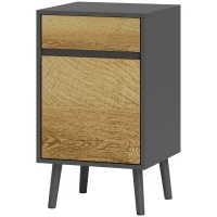 HOMCOM Comodino con Cassetto e Armadietto Moderno Senza Maniglie, 40x39x69 cm, Grigio Scuro e Legno(m-11)