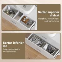 HOMCOM Dulap Modern pentru Baie sub Chiuvetă cu 2 Sertare și Separatoare pentru Chiuvetă Fără Picior, 80x30x60 cm, Alb(m-7)
