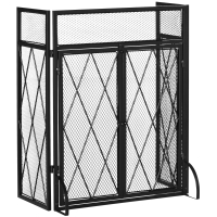 HOMCOM Funkenschutzgitter Funkenschutz, klappbar, 3-teilig, 120 cm xx 79 cm, Schwarz