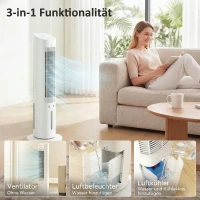 HOMCOM 3-in-1 Turm-Luftkühler mit 3-Liter-Wassertank, 3 Geschwindigkeiten und 3 Modi, Weiß(m-4)