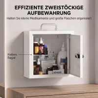 HOMCOM Medizinschrank zur Wandmontage mit Zahlenschloss, 2-stufiger Erste-Hilfe-Schrank aus Edelstahl, Weiß(m-5)