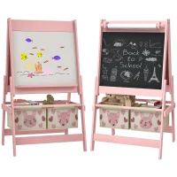 AIYAPLAY 3-in-1 Kinderezel met papierrol, krijtbord, whiteboard, opbergmanden, 54 x 46,5 x 93 cm, roze(m-11)
