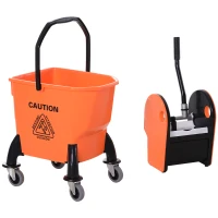 HOMCOM 25L Mop Bucket, with Wringer, Wheels and Handle - Orange(m-8)