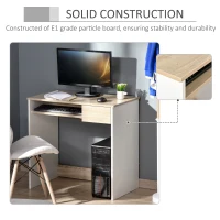 HOMCOM 80cm Compact Computer Desk with Keyboard Tray, Home Office Desk with Drawer for Bedroom Study, Oak(m-5)