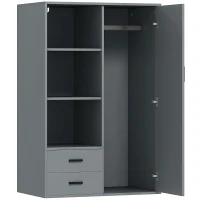 HOMCOM Armadio Moderno con 2 Cassetti, Ripiani Aperti e Vano Appendiabiti, 80x50x124 cm, Grigio Scuro(m-1)
