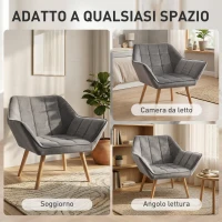 HOMCOM Poltroncina Stile Nordico in Legno ed Effetto Velluto Grigio per Soggiorno o Ufficio, 67x61.5x71 cm(m-7)