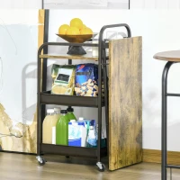 HOMCOM Carro de Cocina con Ruedas Carrito Auxiliar con Estantes de 3 Niveles Hoja Abatible y 2 Portavasos Multiusos para Comedor 118x36,5x82 cm Marrón Rústico(m-10)