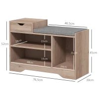 HOMCOM Panca Scarpiera Moderna con 3 Ripiani Aperti e Cassetti, in Legno, Poliestere e Spugna, 76.5x30x52 cm, Grigio(m-3)
