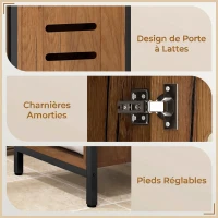 kleankin Meuble colonne de salle de bain industriel 3 étagères ouvertes porte à lamelles étagères réglables marron rustique(m-6)
