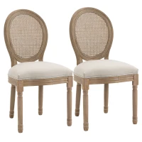HOMCOM Lot de 2 chaises de Salle à Manger - Chaise de Salon médaillon Style Louis XVI - Bois Massif sculpté, patiné - Dossier cannage - Aspect Lin Crème(m-18)