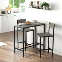 HOMCOM Ensemble table de bar avec tabourets, table à manger debout avec 2 chaises de bar, repose-pieds et dossiers, gris(m-10)