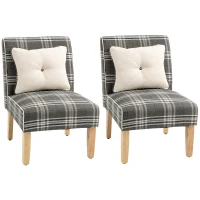 HOMCOM Modern Dining Chairs Set of 2, Accent Chair with Patterned Upholstery, Throw Pillows and Rubber Wood Legs, for Kitchen Living Room, Grey(m-1)