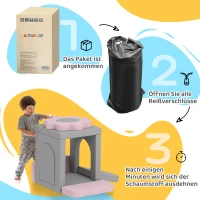 AIYAPLAY 12-delig Set Schuimblokken om te Klimmen, Bouwen, Kruipen, Binnen Speelmatten met Cord Bekleding, Grijs+Roze(m-7)