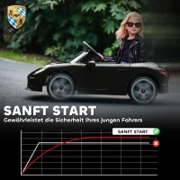 AIYAPLAY 12V Kinderauto | 2× motor | 2,4 GHz RC | Softstart & geveerd | MP3/USB en LED — Zwart(m-7)