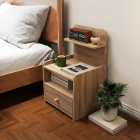 HOMCOM Bijzettafel, Nachtkastje met Opbergruimte, Spaanplaat, Kantelveilig, Modern, Natuurlijk Hout(m-7)