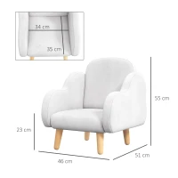 ZONEKIZ Poltrona per Bambini in Stile Scandinavo con Braccioli a Nuvola in Tessuto Bianco, 46x51x55 cm(m-3)