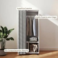HOMCOM Armario Ropero con Ruedas Cortina Barra para Colgar 2 Compartimentos para Dormitorio 60x40x128 cm Blanco(m-4)