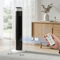 HOMCOM Ventilador de Torre Silencioso con Control Remoto 3 Velocidades 3 Modos Temporizador 7,5H Oscilación 70° Blanco y Negro(m-3)
