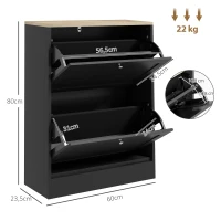 HOMCOM Meuble à Chaussures 12 Paires, Meuble d'Entrée avec 2 Tiroirs Rabattables et Étagères Réglables, 60 x 23,5 x 80cm, Noir(m-3)