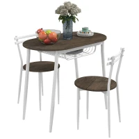 HOMCOM 3-Piece Dining Table and Chairs Set, Oval Kitchen Table with 2 Chairs, with Wire Storage Shelf and Steel Frame, Natural(m-1)