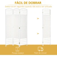 HOMCOM Biombo Separador de Ambientes de 3 Painéis 120x170 cm Divisória de Ambientes Dobrável com Corda de Papel e Estrutura de Madeira Branco(m-4)