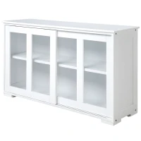 HOMCOM Aparador de Cocina Moderno Mueble Auxiliar con 2 Puertas Corredizas de Vidrio y Estante Ajustable 107x33x62,5 cm Blanco(m-11)