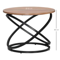 HOMCOM Table basse ronde style industriel en métal noir et plateau en bois - dim. Ø 60 x 46H cm(m-3)