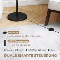 HOMCOM Stehlampe mit Fernbedienung, höhenverstellbar, Stoffschirm, Metallständer, anpassbare Helligkeit, Fußschalter, Schwarz(m-5)