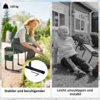 Outsunny Gartenkniepolster und Sitz, 150 kg Tragkraft, Gartenhocker mit dick gepolstertem Kniebereich, ausziehbaren Stahlbeinen(m-5)