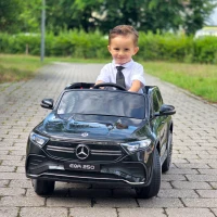 HOMCOM Elektro Kinderauto, lizenzierter Mercedes-Benz EQA, 3-8 km/h, Musik, Scheinwerfer, Hupe, Fernsteuerung, schwarz(m-2)
