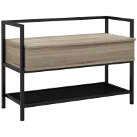 HOMCOM Banco Sapateira com Compartimento Oculto 84x39,5x61 cm Preto e Madeira(m-1)
