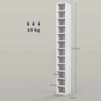 HOMCOM Rangements pour CD et DVD avec 12 compartiments, capacité max. 204 CD, 21 x 20 x 175 cm, blanc(m-3)