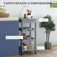 HOMCOM Carrello da Cucina con Cassetto, 2 Vassoi Estraibili e Ripiano Fisso, in Legno, 37x37x76 cm(m-4)