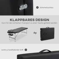 HOMCOM inklapbare massagetafel, inclusief gezichtsondersteuning, armleuningen en handsteunen, mobiele massagetafel, 185 cm x 70 cm x 82 cm(m-6)