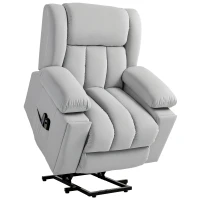 HOMCOM Elektrische TV Fauteuil met Opsta-hulp Relaxfauteuil met Lig-, Warmte- en Massagefunctie Massagesessel met Afstandsbediening Bekerhouder Zijvak USB Pocketvering Fluweel Lichtgrijs(m-11)