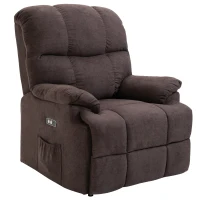 HOMCOM Relaxsessel, Neigbarer Aufstehsessel, verstellbar, mit USB-Anschluss, Seitentasche, Fußablage, Schaumstoff, Braun(m-11)