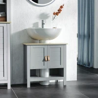 kleankin Armario para Debajo de Lavabo Compacto con 2 Puertas y Estante Interior Ajustable Mueble Auxiliar de Almacenamiento para Baño 60x30x60 cm Gris(m-10)