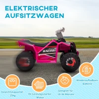 HOMCOM Elektrische Kinderquad, 2,5 km/u, Voor- & Achteruitgang, voor 18-36 Maanden, Roze(m-5)