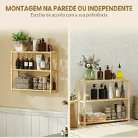 HOMCOM Raft de Baie cu 3 Polițe Reglabile în 5 Poziții, din Bambus, 60x15x50 cm, Culoare Lemn(m-4)