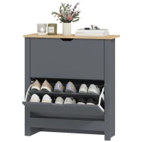 HOMCOM Schuhschrank mit 2 Klappfächern, verstellbar Trennwand für 8-12 Paar Schuhe, 72 x 26 x 80 cm, Dunkelgrau(m-11)