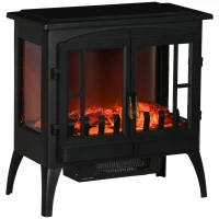 HOMCOM Lareira Elétrica 1000W/2000W com Luzes LED Chamas Realistas e Proteção Contra Superaquecimento para 15-20 ㎡ 60x37x60,5 cm Preto(m-1)