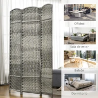 HOMCOM Separador de Ambientes de 3 Paneles Biombo Plegable 135x180 cm Pantalla de Privacidad de Polipropileno Gris Mixto(m-7)