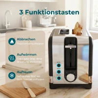 HOMCOM 2-Scheiben-Toaster mit 7 Bräunungsstufen, Aufwärm-/Auftau-/Abbruchfunktionen, Wärmerost, 930 W(m-5)